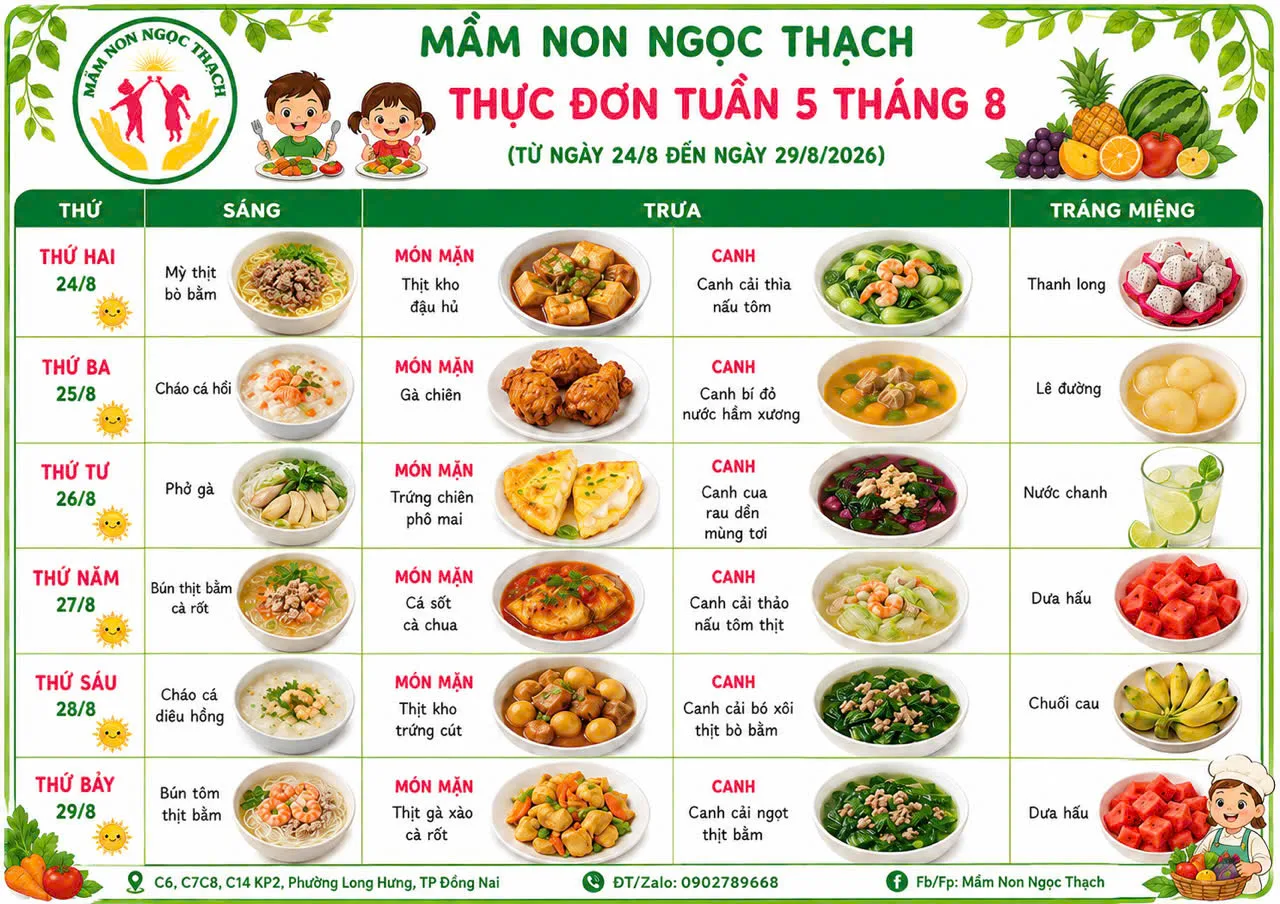 Thực đơn tháng 8